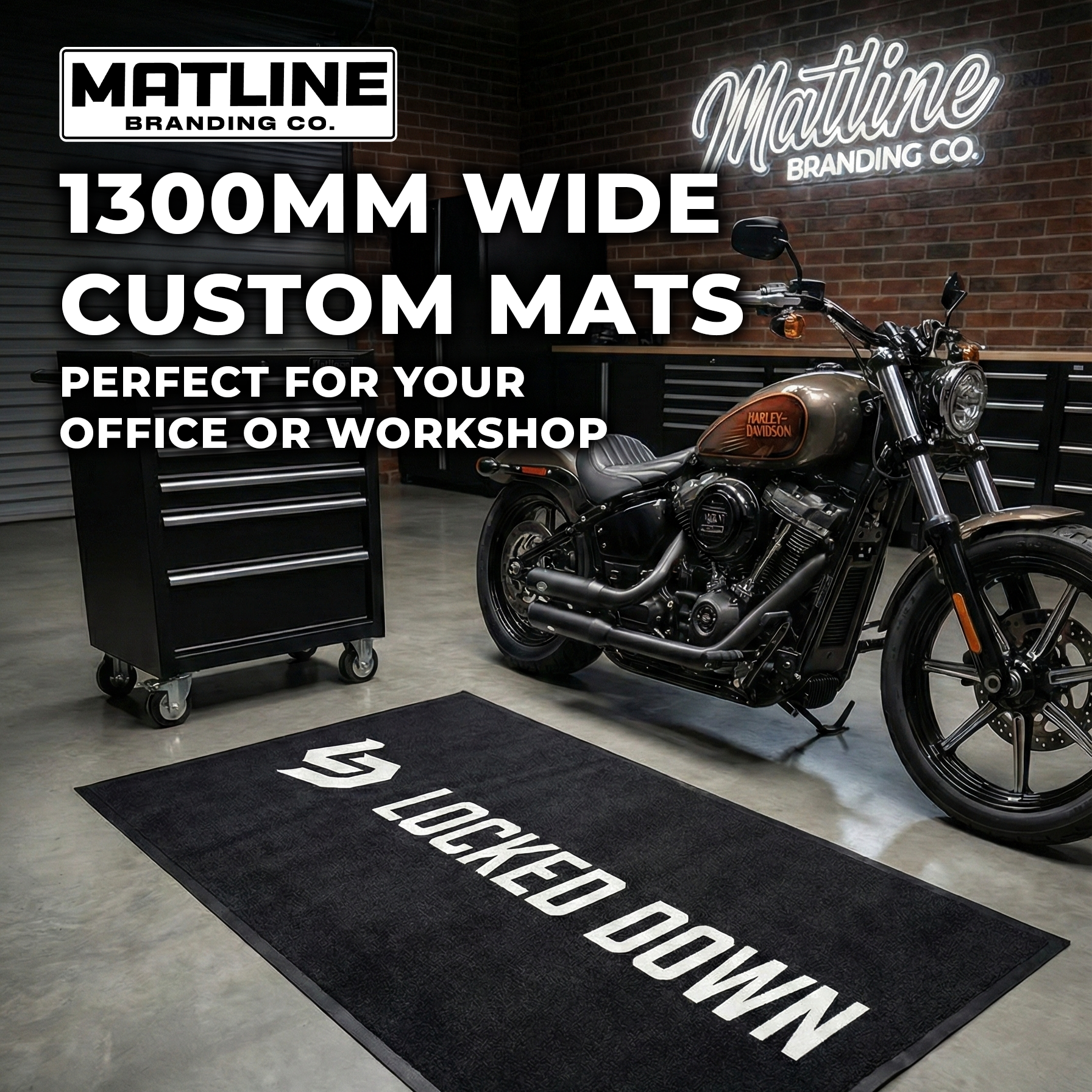 1300MM Custom Logo Floor Mat – Office, Workshop & Garage Branding Mat Matline Branding Co.